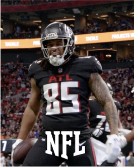 A still from an game with a white NFL logo on top of the image. 